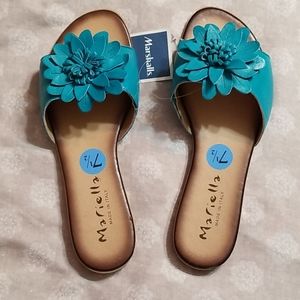 Mariella teal leather sandals